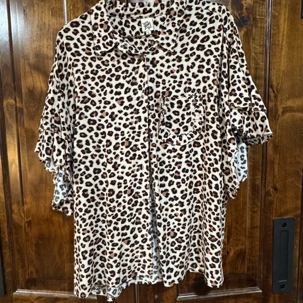 Leopard Print Button-Up Blouse